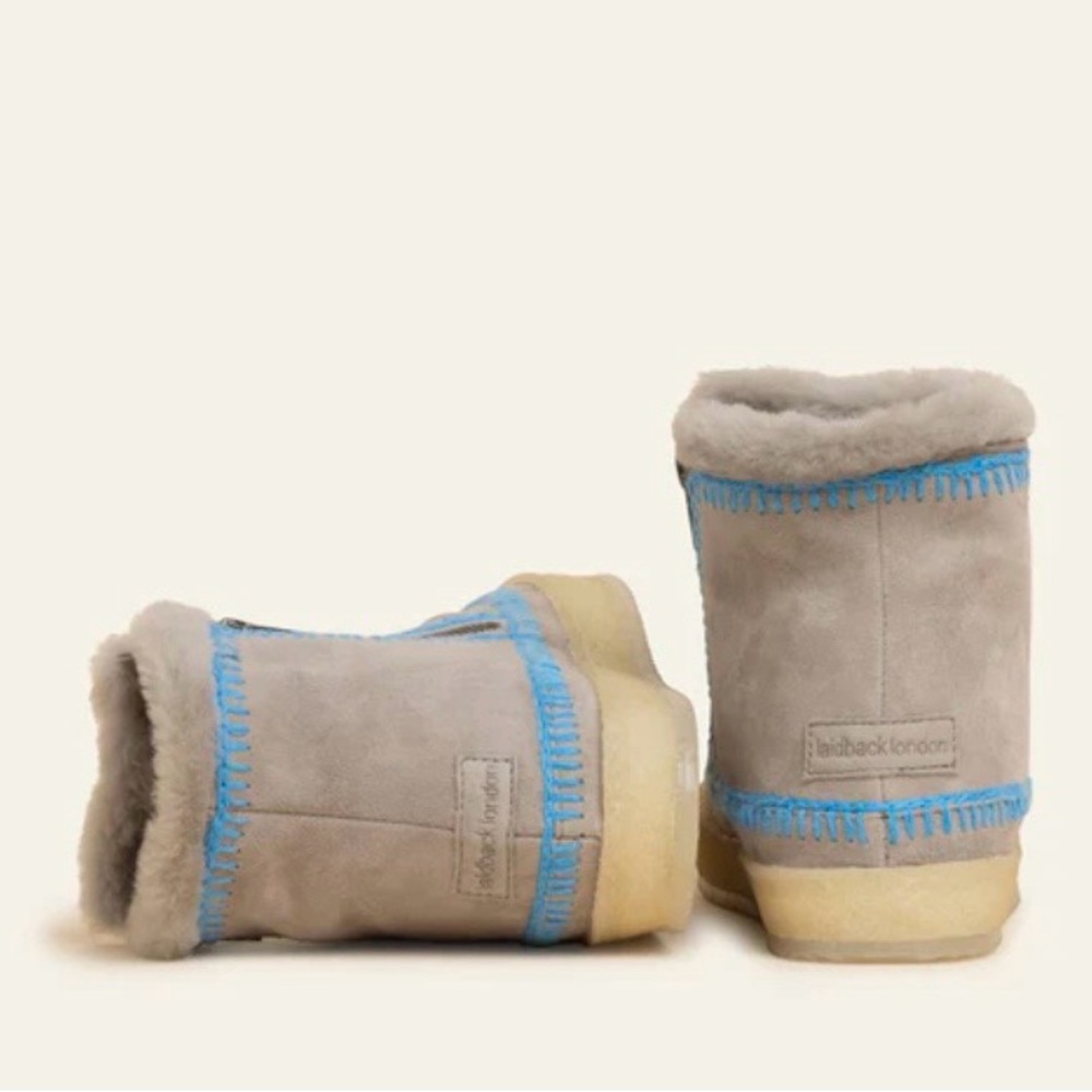Cozy Gray and Blue Fleece Lined Ankle Boots - Picture 3 of 8